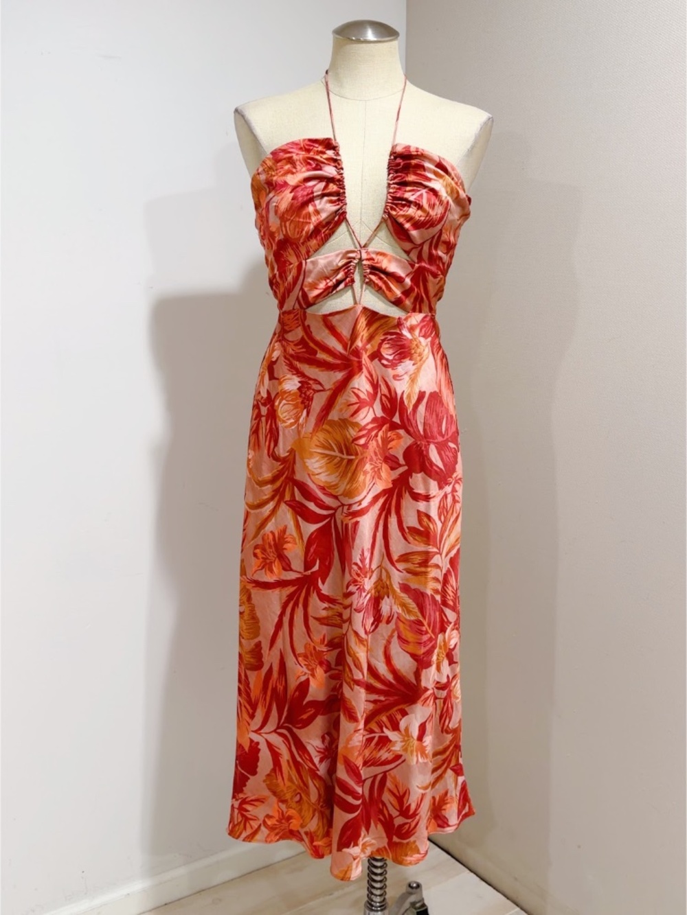 RNWY Tropical Print Tahiti A fitted Midi Dress Size 8